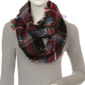 Women’s Plaid Flannel Blue Red Tartan Infinity Scarf Wrap Winter Boho Fashion